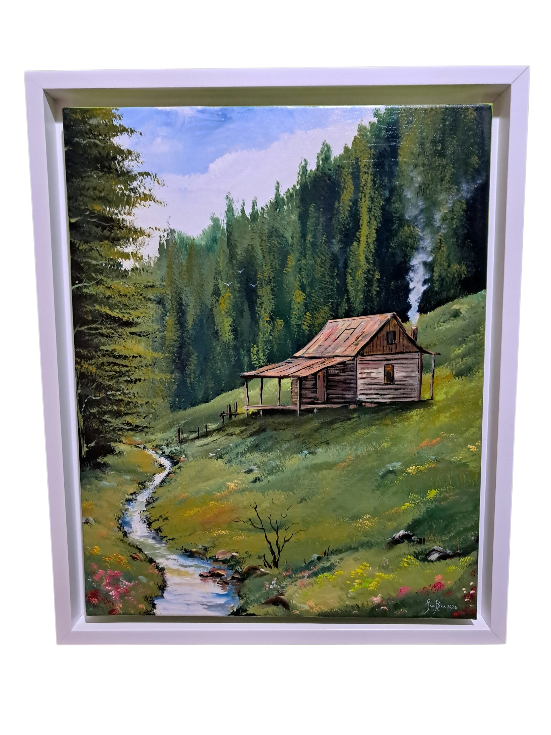 Pintura Acrílica original "Cabaña en la colina"