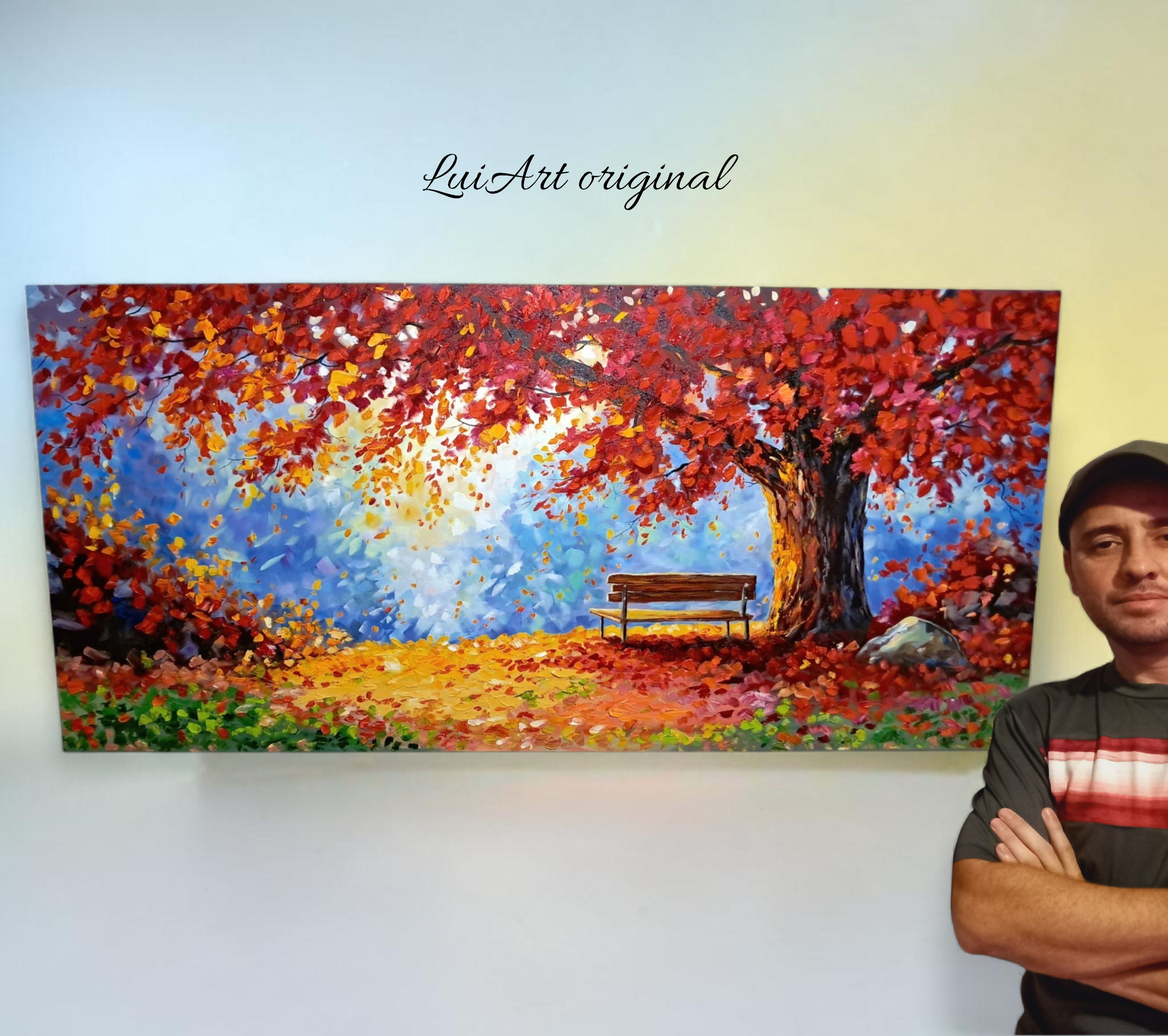 Pintura Óleo original (𝙑𝙀𝙉𝘿𝙄𝘿𝘼) "Banca de otoño"